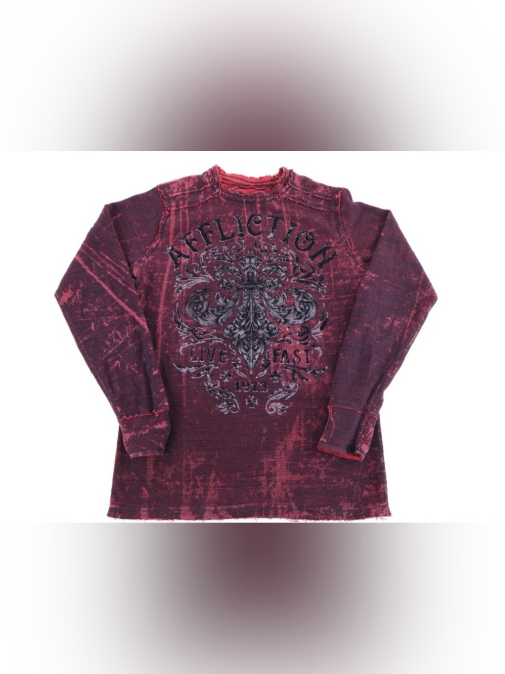 Affliction Reversible Grunge Graphic Thermal Long Sleeve Shirt Y2K